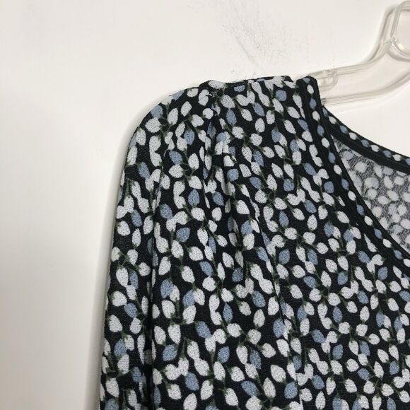 Max Studio Blue Black White Floral Stretchy Flowy 3/4 Tie Sleeve Tunic size 1X - Picture 6 of 10